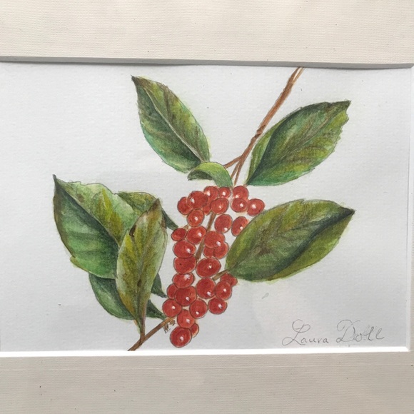 Original watercolor painting in black frame. Red Berries. - Picture 2 of 3
